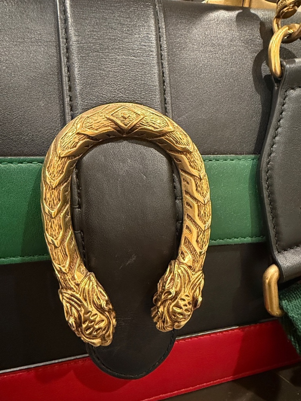 Gucci Dionysus Bamboo Top Handle Bag Black Leather Web Stripe Medium Crossbody - Picture 15 of 17